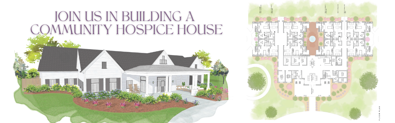 Watercolor rendering and floor plan of the planned community hospice house