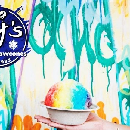 A rainbow shave ice dome from JJ's Snowcones